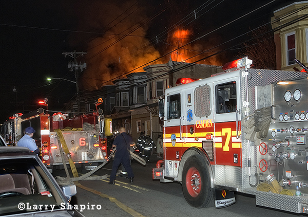 Camden firemen battle 2-alarm fire at night
