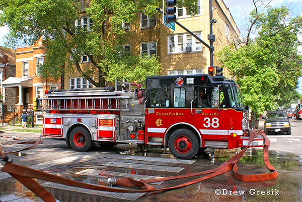 Chicago Fire Department fire engine at fire scene