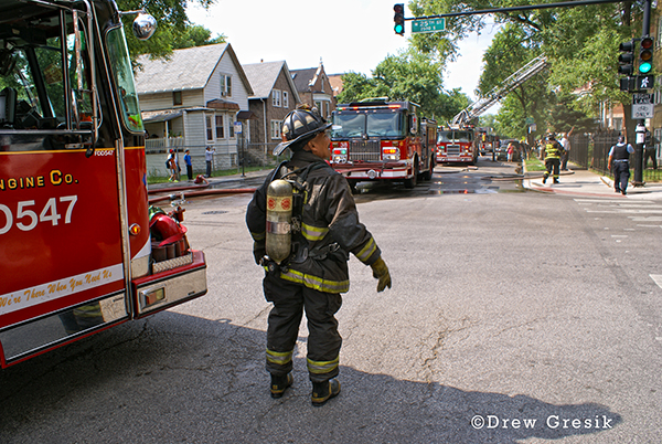 Chicago fireman at fire scene