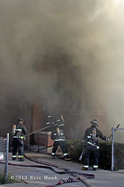 Chicago firefighters battle smokey blaze