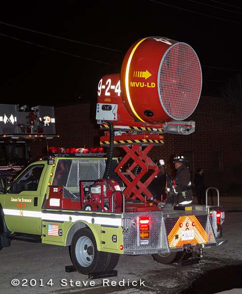 mobile ventilation unit at night fire scene