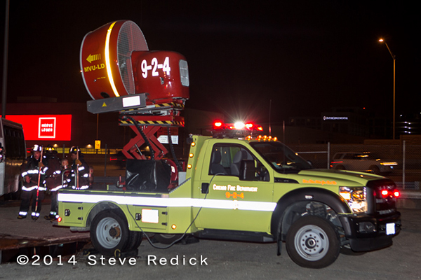 mobile ventilation unit at night fire scene
