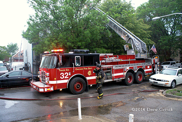 Chicago ladder truck at fire scene