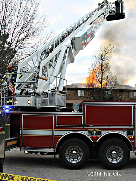 Pierce fire truck at house fire scene