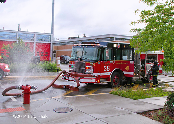 Chicago FD Spartan engine pumping at fire scene
