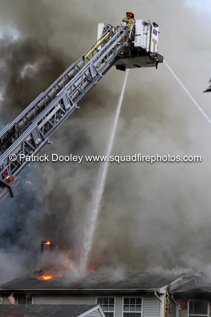 fire department tower ladder with master stream
