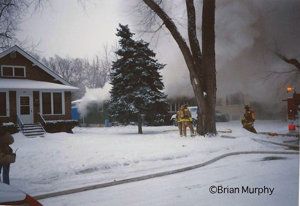 winter fire scene circa 1990