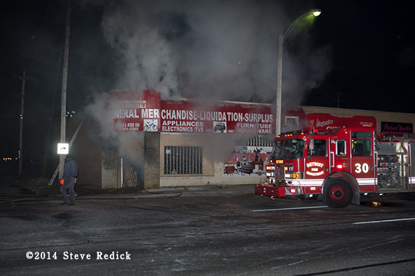 commercial building fire at night