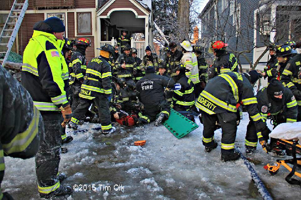 EMS attends to injured firefighter