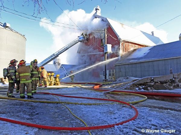 winter barn fire in frigid temperatures
