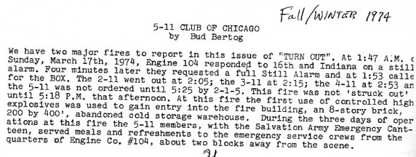 information from historic 5-11 Alarm fire in Chicago