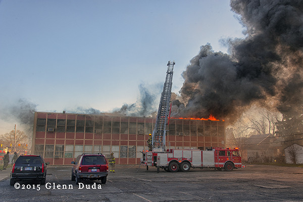 Detroit ladder truck at commercial fire