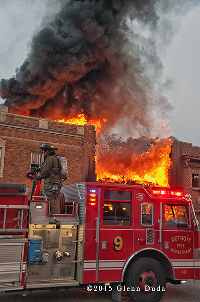 Commercial building fire at Chene and East Palmer in Detroit,