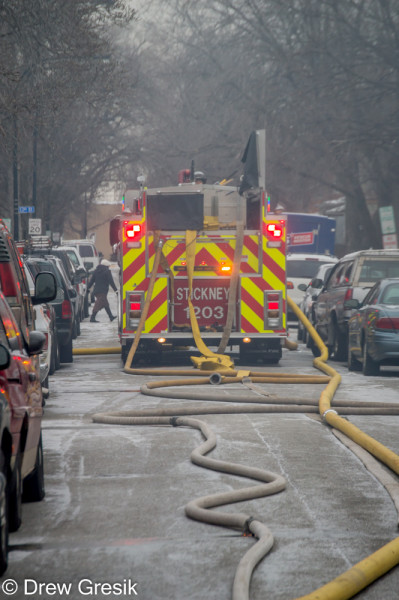 fire engine leads out hose