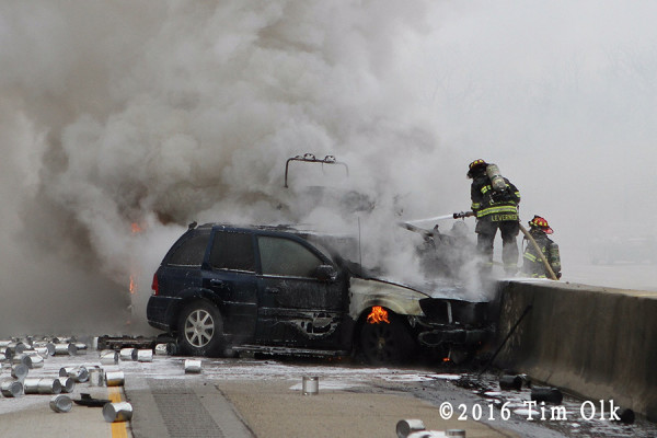 SUV burns on highway after crash