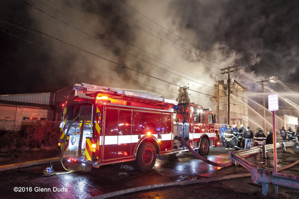 Pierce fire engine at warehouse fire