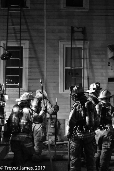 firefighters working at night