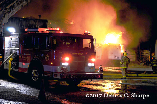 fire engine at night scene with flames