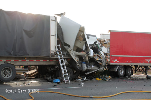 scene of a fatal truck crash on Highway 401 in Kitchener ON