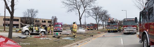 crash site after SUV hits tree in Buffalo Grove