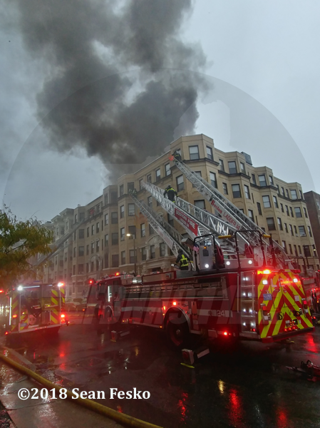 Boston fire trucks at fire scene