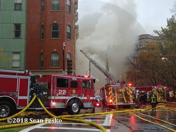 Boston fire trucks at fire scene