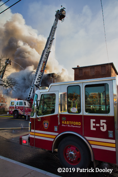 Sutphen tower ladder at work at Hartford CT fire