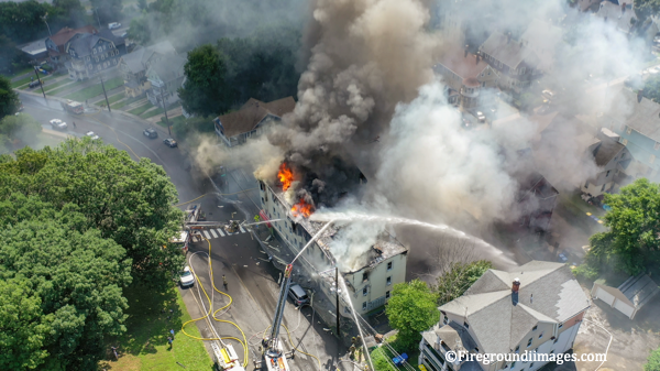 drone footage of massive fire in Waterbury CT